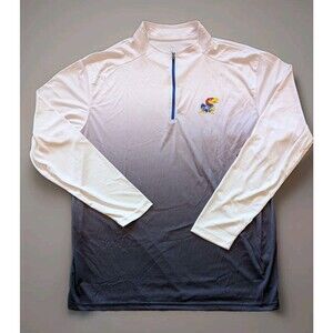 NEW Kansas Jayhawks Colosseum  1/4 Zip White & Purple Pullover LS Shirt  XXL